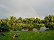 Ein Regenbogen über dem Zeltplatz am KanuClub in Donauwörth